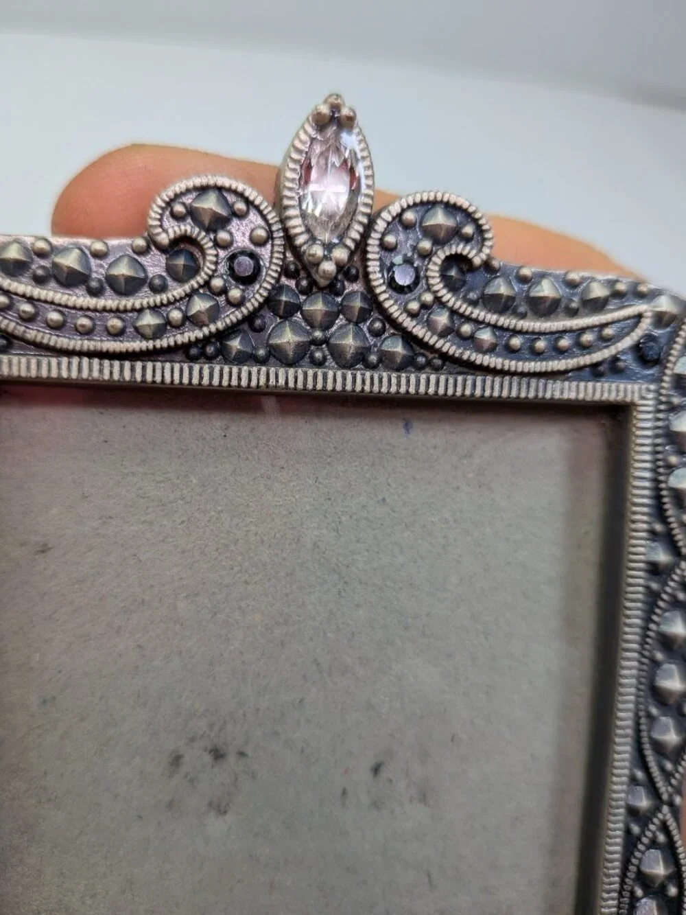 VTG Burnes of Boston Jeweled Mini Picture Frames Trio Pewter Tone Set of 3